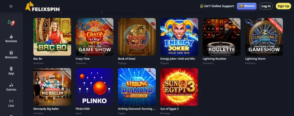 Felixspin Casino 200% bis zu €500 Bonus Banner